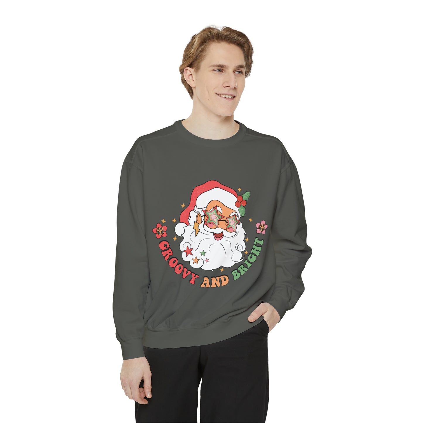Groovy and Bright Santa Unisex Garment-Dyed Sweatshirt