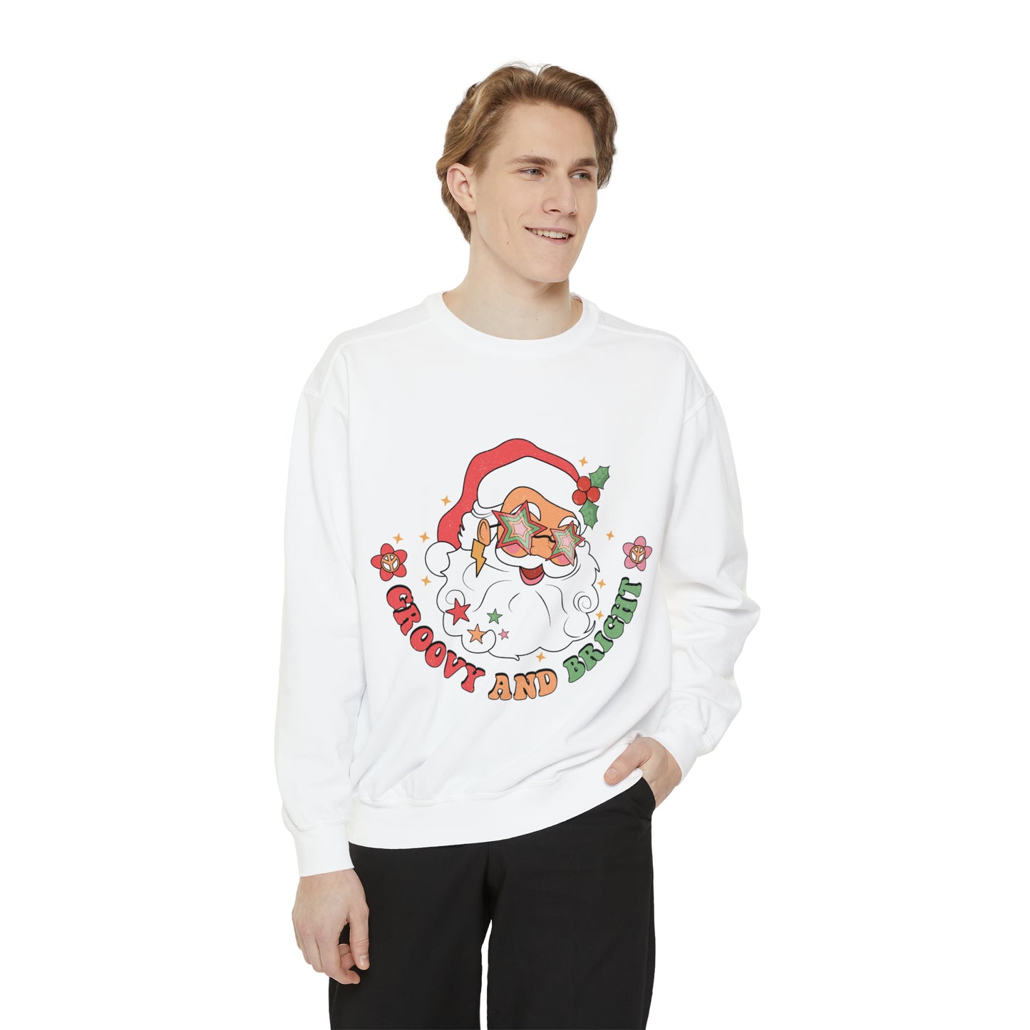 Groovy and Bright Santa Unisex Garment-Dyed Sweatshirt