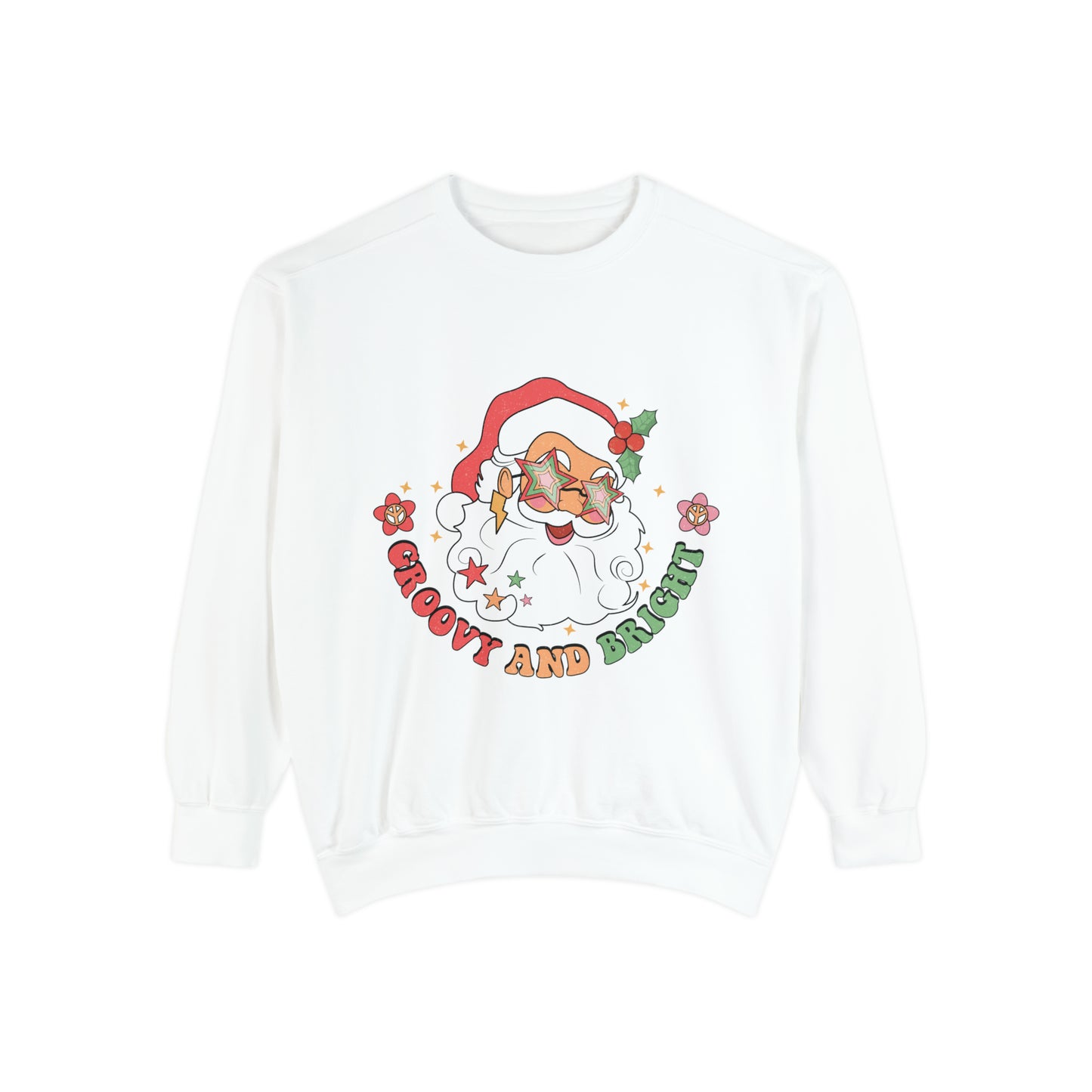 Groovy and Bright Santa Unisex Garment-Dyed Sweatshirt