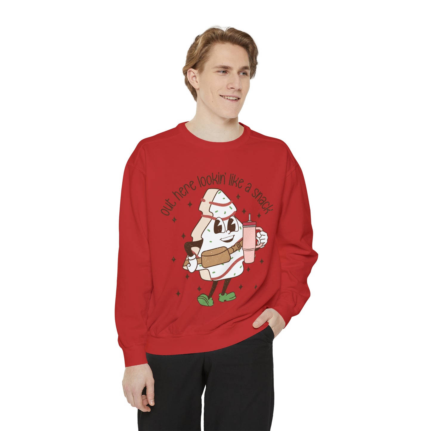 Out Here Looking Like a Snack Christmas Unisex Garment-Dyed Sweatshirt