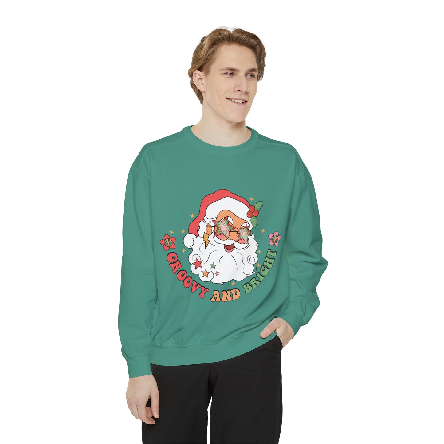 Groovy and Bright Santa Unisex Garment-Dyed Sweatshirt