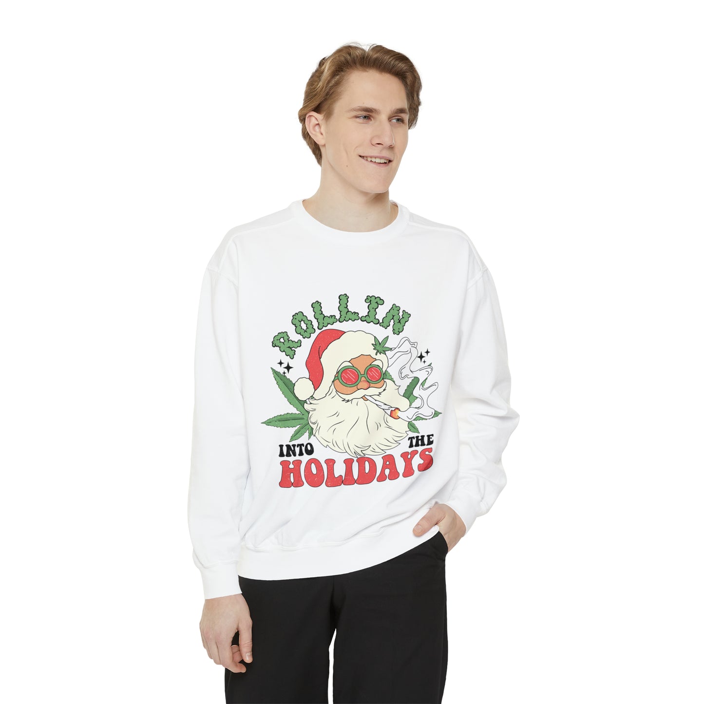 Rollin Into the Holidays Santa Unisex Garment-Dyed Sweatshirt