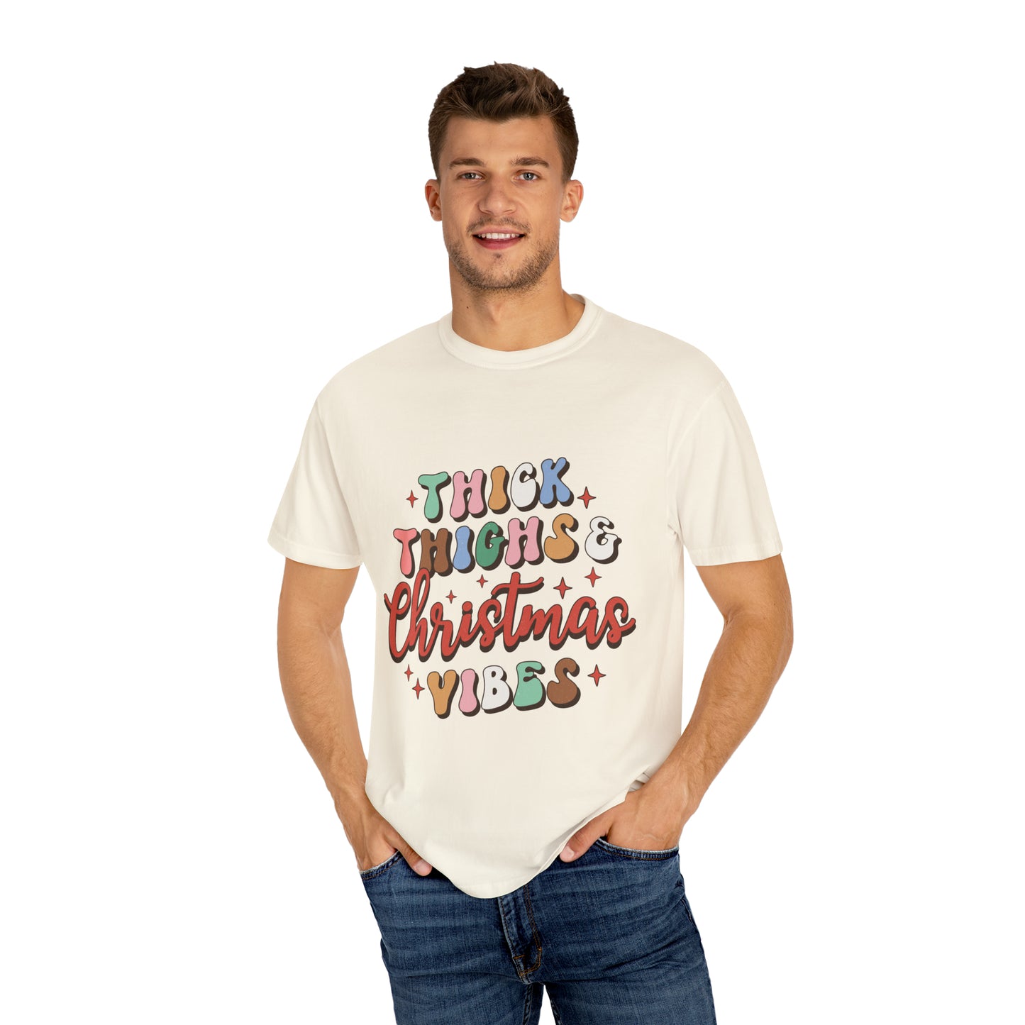 Thick Thighs and Christmas Vibes Unisex Garment-Dyed T-shirt