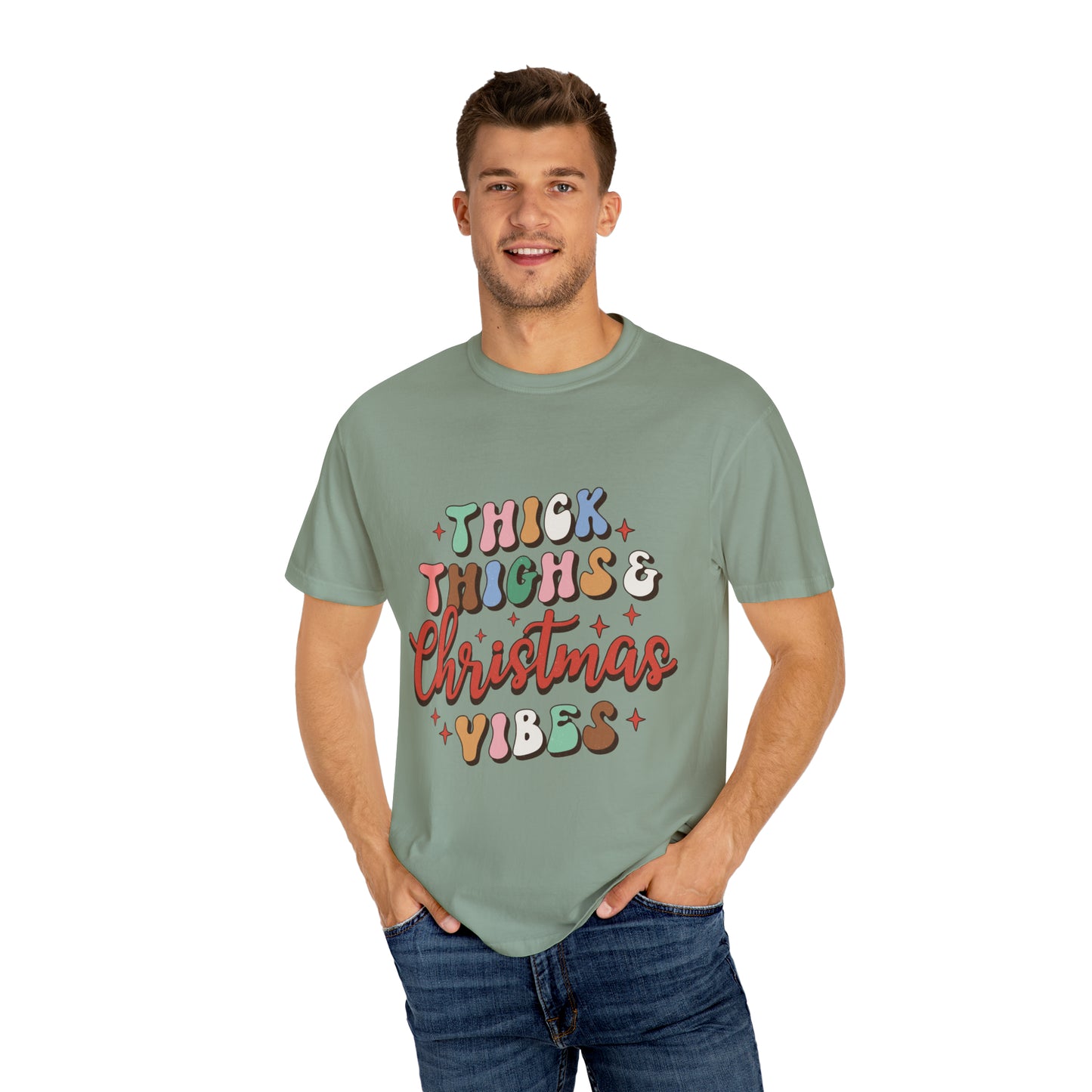 Thick Thighs and Christmas Vibes Unisex Garment-Dyed T-shirt